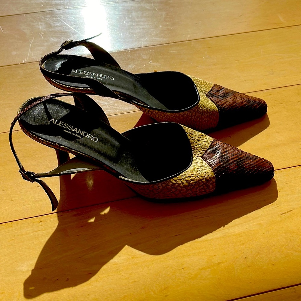 Kitten heeled reptile shoes